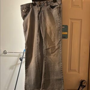 High Rise Gray Jeans with Worn-In Appeal